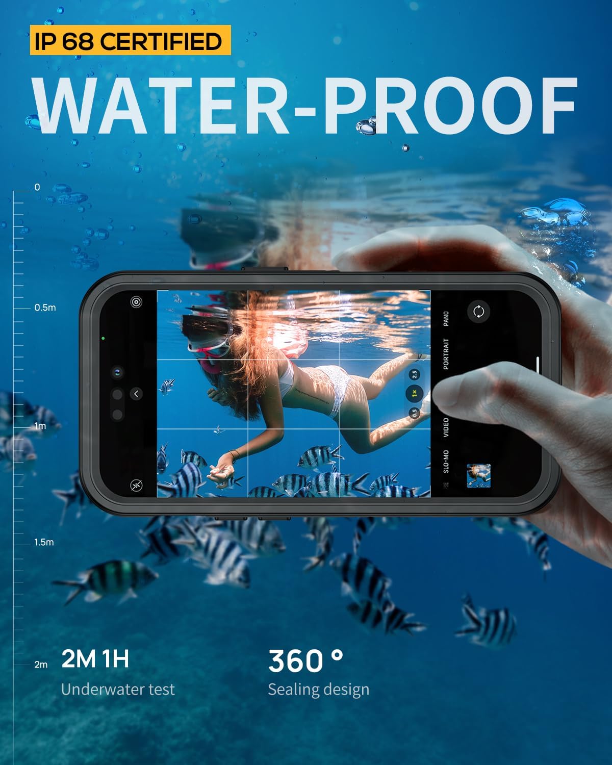 Lanhiem Magnetic for iPhone 15 Pro Case, IP68 Waterproof Dustproof Case, [Compatible with Magsafe] [Built-in Screen Protector] Full Body Heavy Duty Rugged Phone Cover 6.1 inch, Black