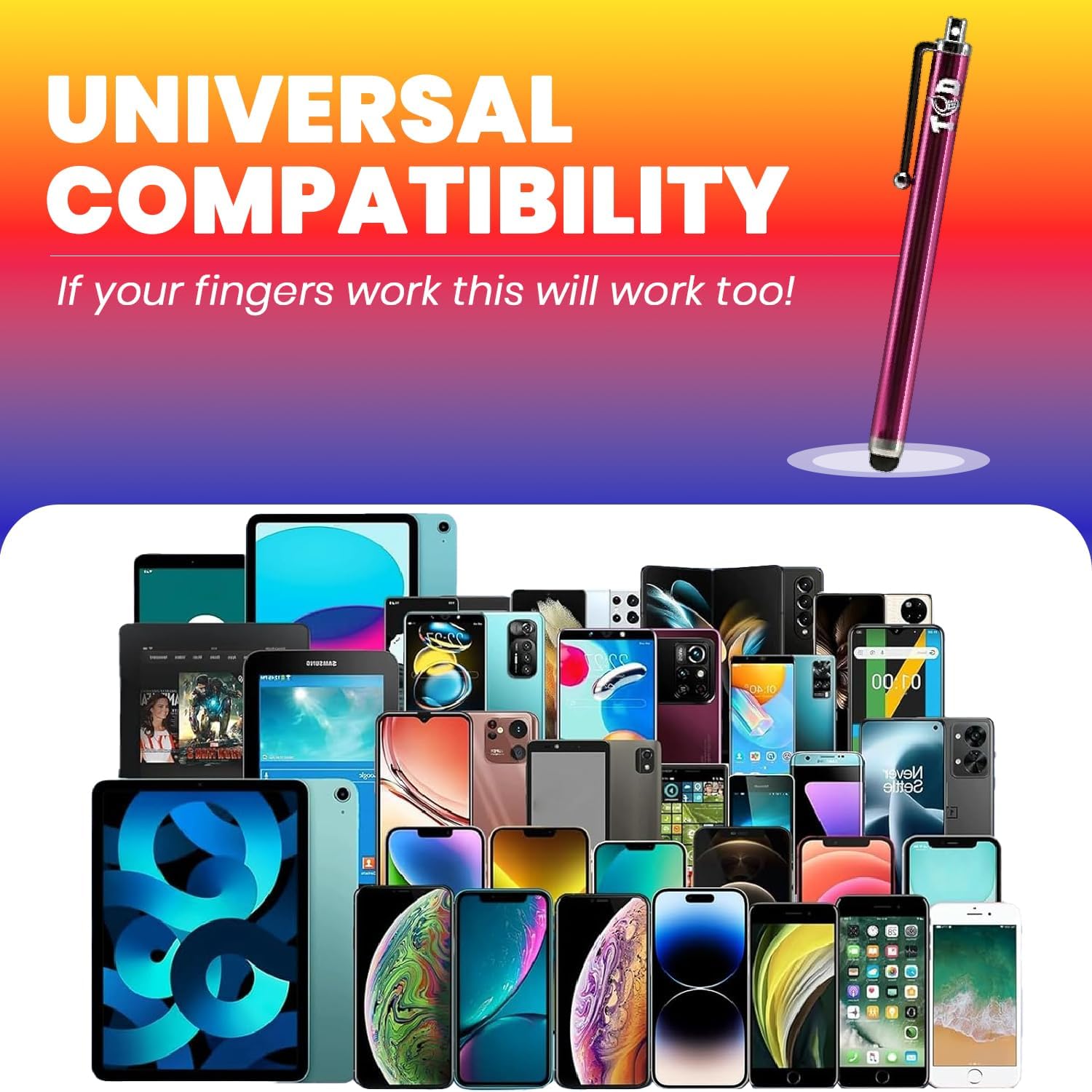 TCD 10 Pack Stylus Pen for Touch Screen, Universal Capacitive Digital Stylus Pen for iPad, iPhone, Tablet, Laptop – Premium Thick Styluses for All Touchscreen Devices with Rubber Tip, Multi Colors
