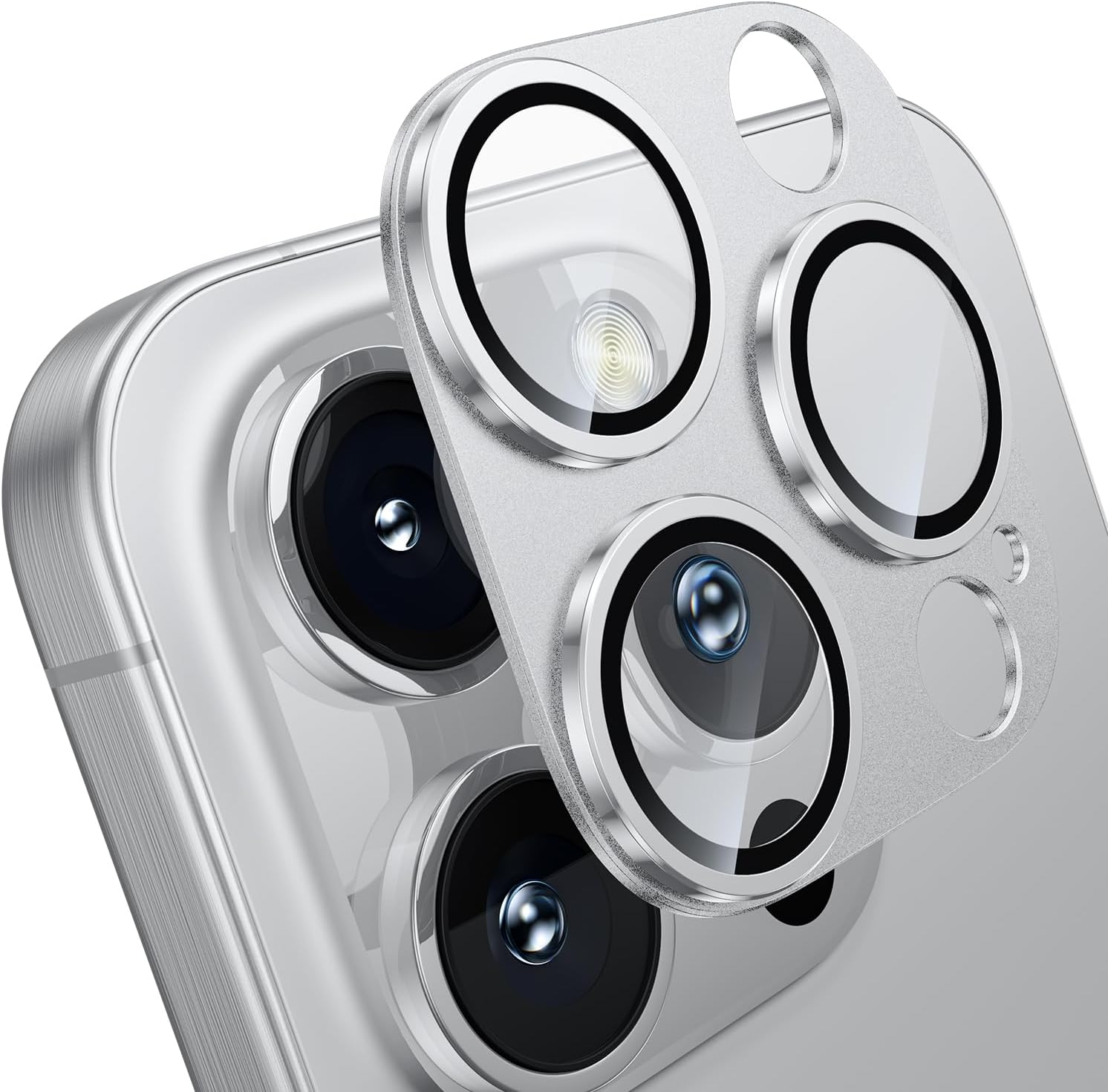 WSKEN for iPhone 16 Pro/iPhone 16 Pro Max Camera Lens Protector, [Military Grade Shatterproof] [Strong Adsorption] Metal Aluminum Alloy Tempered Glass Camera Screen Protector, Silver Titanium
