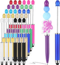 Qilery 30 Pcs Beaded Pens with Stylus Tips Plastic Beaded DIY Stylus 2-in-1 for Rubber Touch Screen Handwriting Ballpoint Pen 1.0mm, Black Ink, Office Supplies(Colorful)