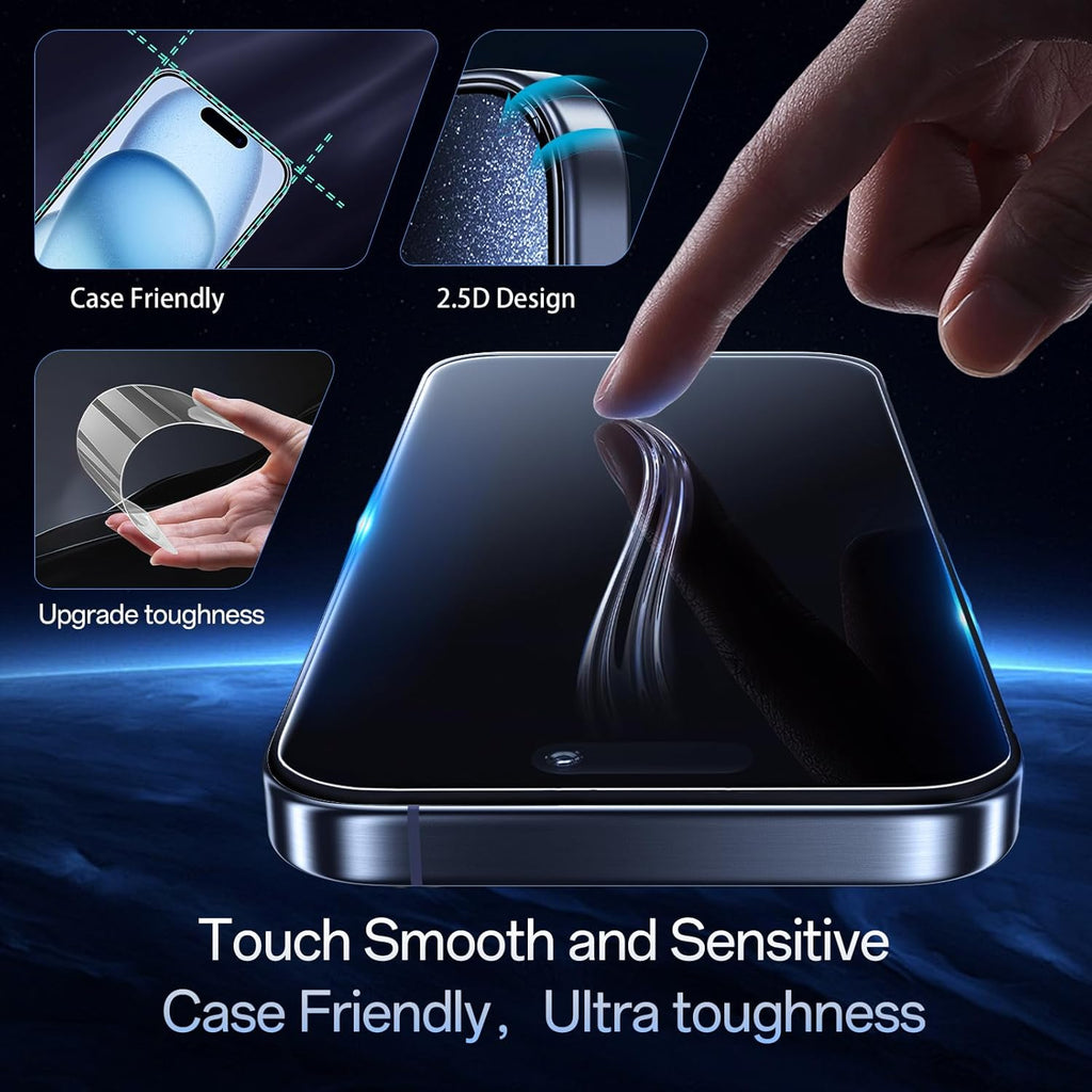 Screen Protector for iPhone 15 [6.1 Inch],2 pcs Colorless Anti-Blue Light Tempered Glass Films,HD Clear, 9H Hardness, No Bubbles, Case Friendly with 2 pcs Camera Lens Protector
