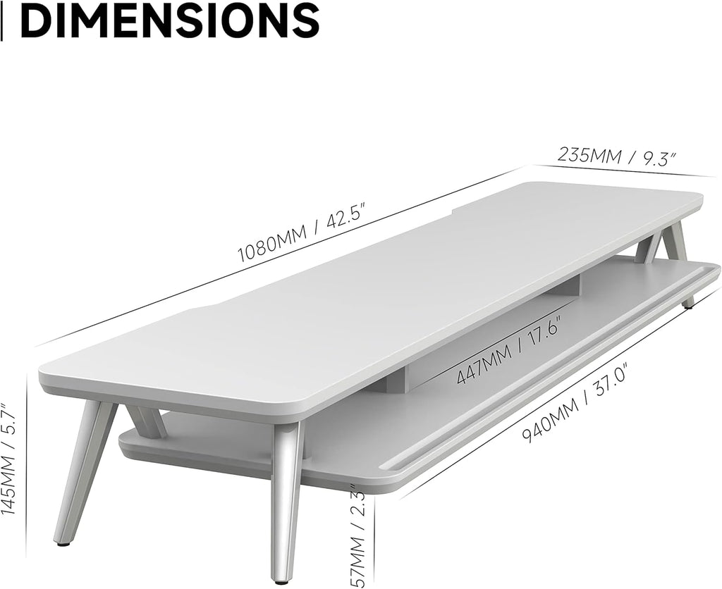 Fenge Dual Monitor Stand, Monitor Stands Riser for 2 monitors, 42.5 Inch Wood Desk Shelf with Storage Organizer and Cable Management for Office Desk Accessories