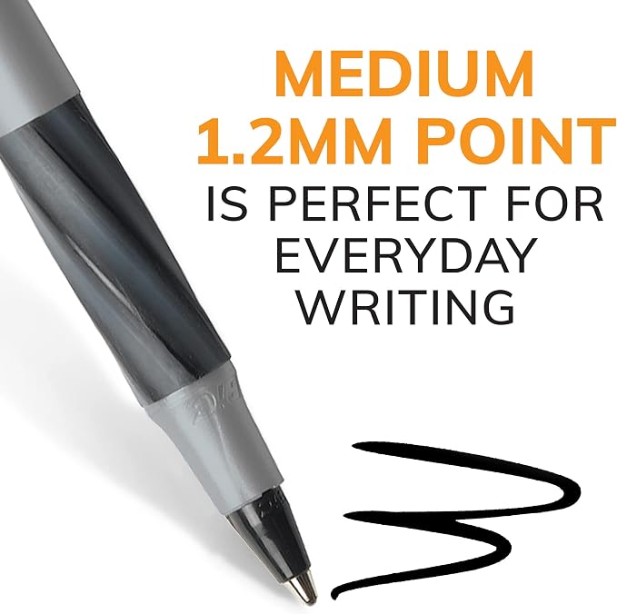 BIC Round Stic Grip Xtra Comfort Black Ballpoint Pens, Medium Point, 12-Count - Image 2
