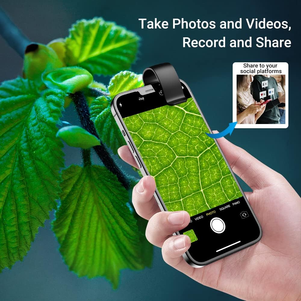 200X Magnification Microscope Lens withCPL Mobile LED Light Micro Pocket Macro Lenses for iPhone Samsung All Smartphones (Black Without CPL)