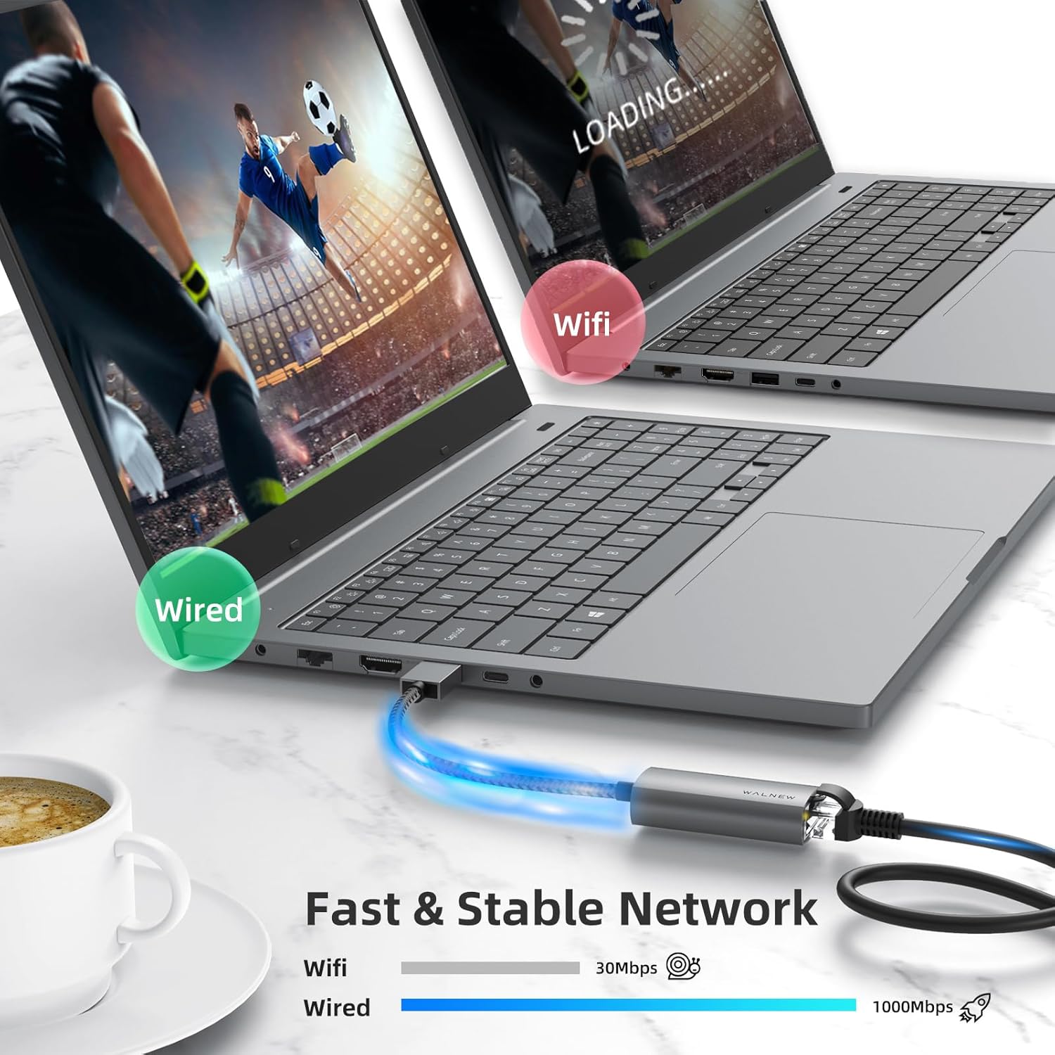USB 3.0 Ethernet Adapter, WALNEW 1000Mbps Gigabit USB to Ethernet LAN Network Adapter, Aluminum USBA Male to RJ45 Female Cable Converter for MacBook,Chromebook,Surface, Laptop,Desktop,PC