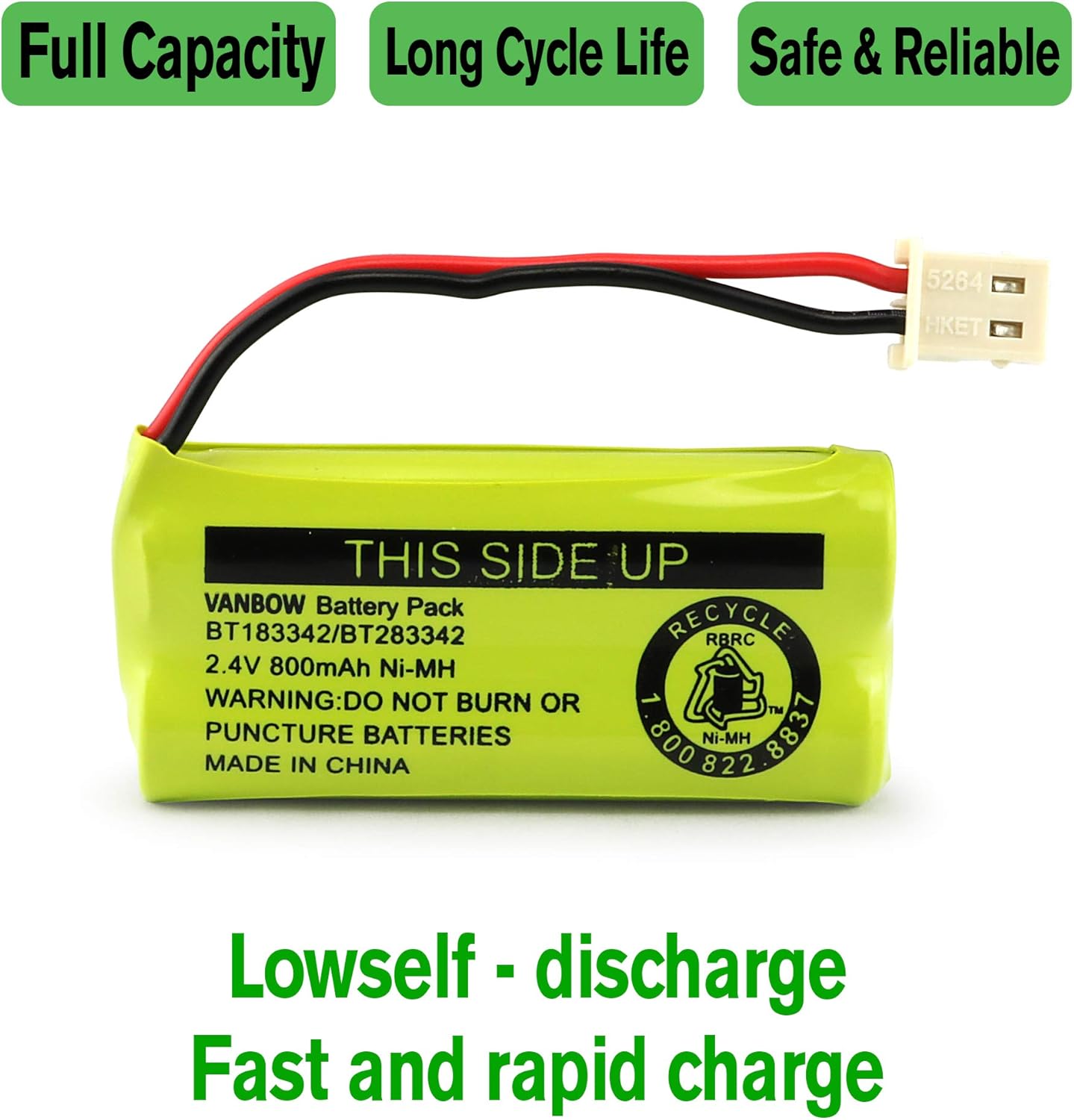 BT183342/BT283342 2.4V 800mAh Ni-MH Battery Compatible with AT&T VTech Cordless Phone Batteries BT166342/BT266342 BT162342/BT262342 CS6709 CS6609 CS6509 CS6409 EL52100 EL50003 (Pack 8)