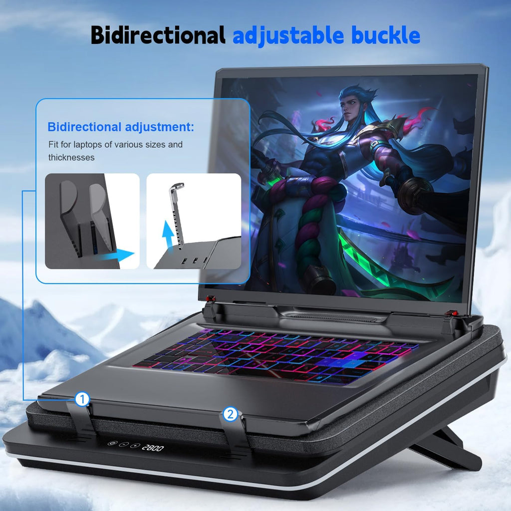GT600 Laptop Cooling Pad Equipped with Gigantic Turbo-Fan（5.5inch Diameter）,Sealed Foam for Rapid Cooling Gaming Laptop,14.1-19.3 inch Laptop Cooler with 3-Port USB Hub,Dust Filter,Touch Start