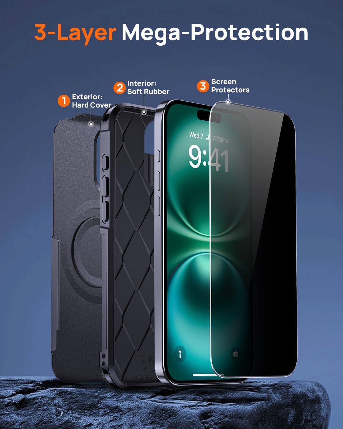 Lanhiem Magnetic for iPhone 16 Pro Case, with [2 Pcs Privacy Screen Protector] [Compatible with MagSafe] Shockproof Heavy Duty Military Grade Protective Phone Case Cover for iPhone 16 Pro (Black)