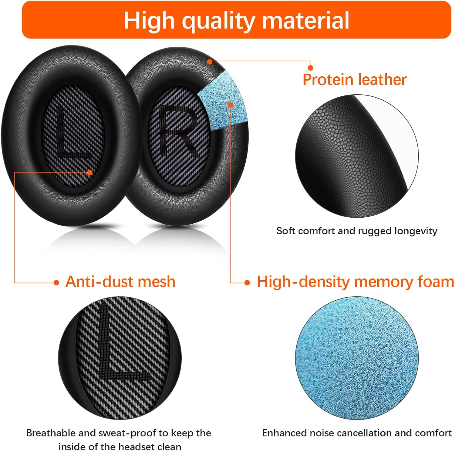 Replacement Ear Pads for Bose QC45/35/25/15/QC2/Ae2/Ae2W/Sound Link/Sound True Headphones,Softer Leather,Noise Isolation Memory Foam,Added Thickness,Durability,Quiet Comfort (Black, a Pair)
