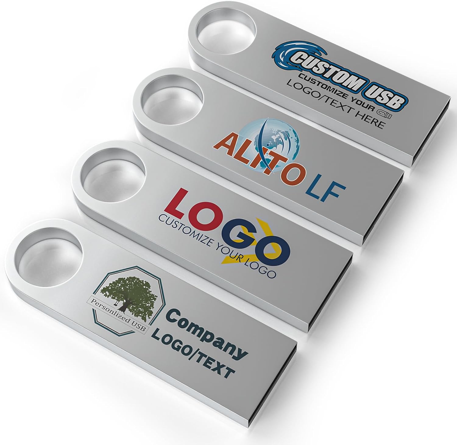 ABLAZE Custom Flash Drive 16GB 10 Pack, Personalized USB with Your Logo Metal Thumb Drives USB 2.0 Memory Stick Pendrive (Sliver)