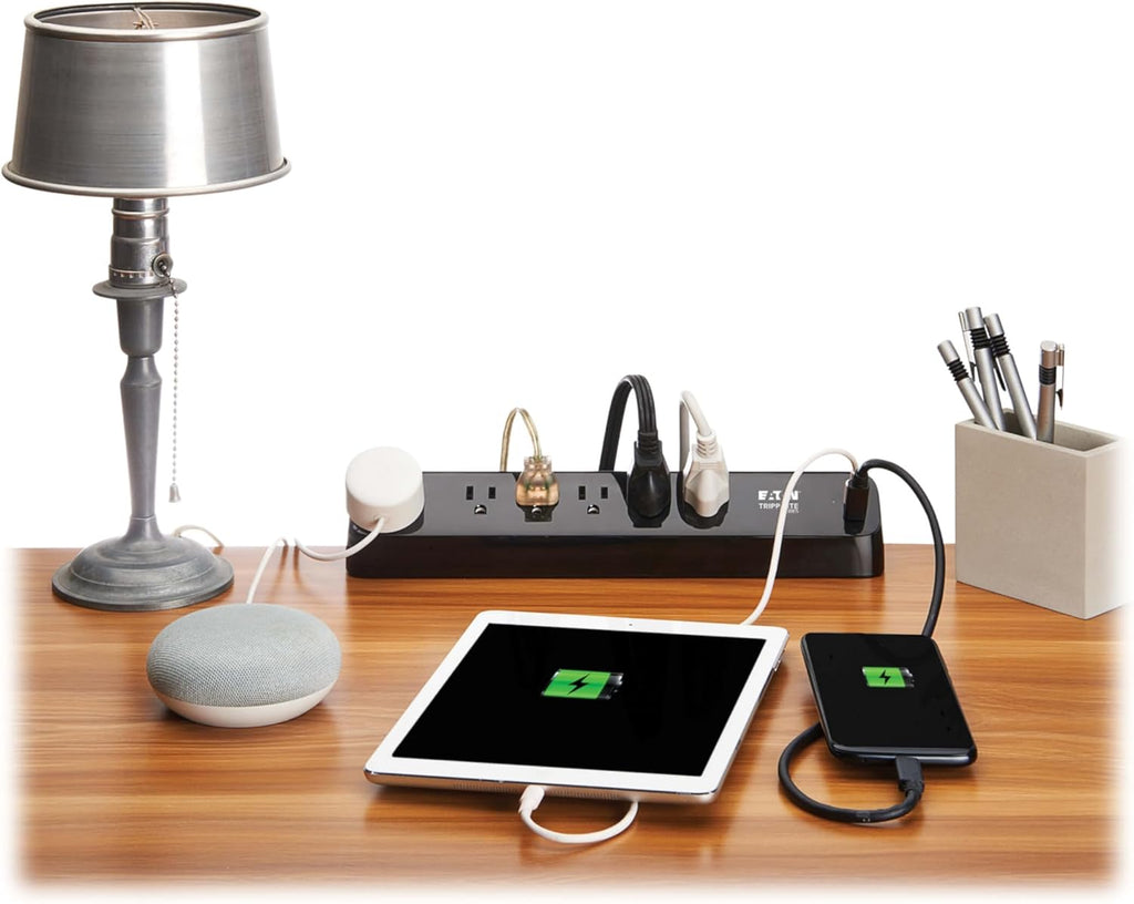 Eaton Tripp Lite series Desk Clamp Power Strip Surge Protector, 6-Outlets, 2x 30W USB-C Charging Ports, 900 Joules, 10ft Braided Flat Extension Cord, Lifetime Manufacturer's Warranty (TLP610U30CLAMPB)