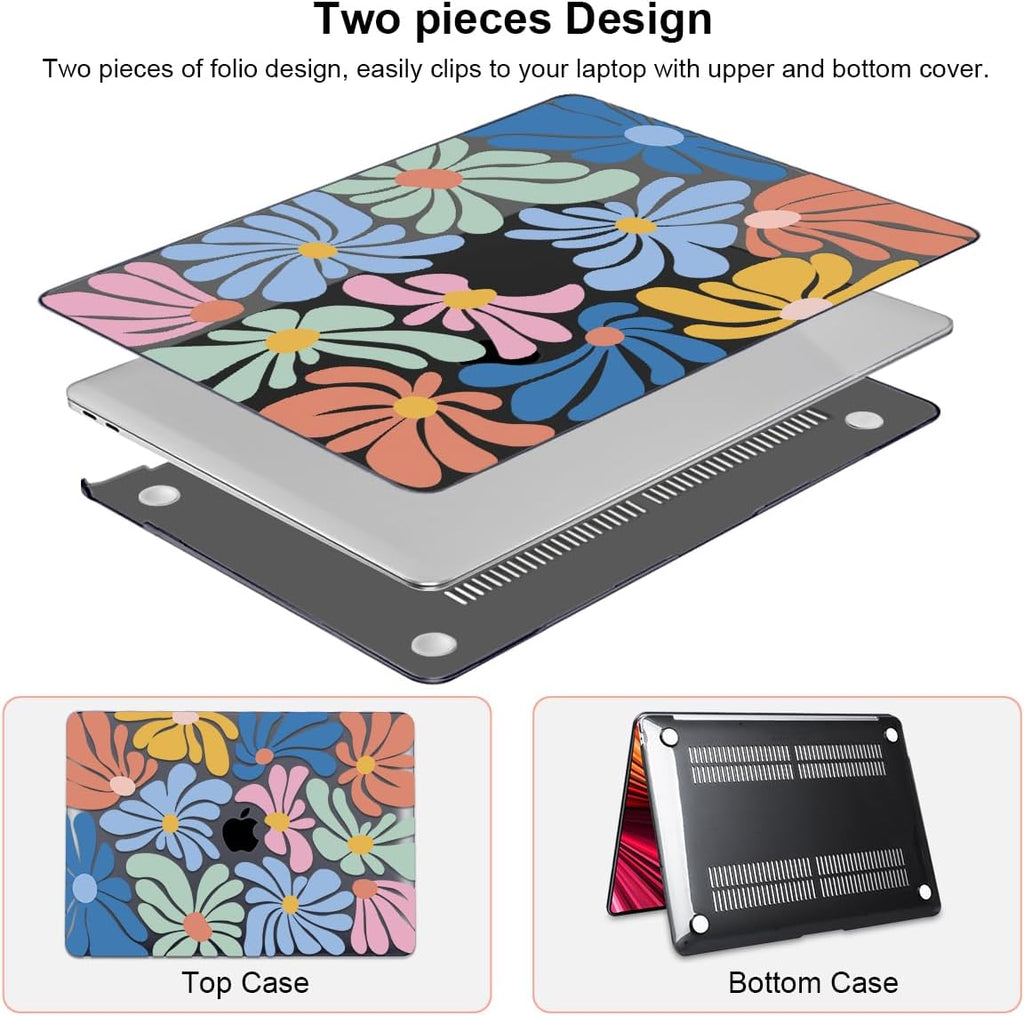 for MacBook Pro 13 inch Case 2022 2021-2016 Release A2338 M2/M1 A2251 A2289 A2159 A1989 A1706 Touch Bar, Pattern Plastic Hard Shell & Keyboard Cover & Screen Film, Colorful Flowers Black