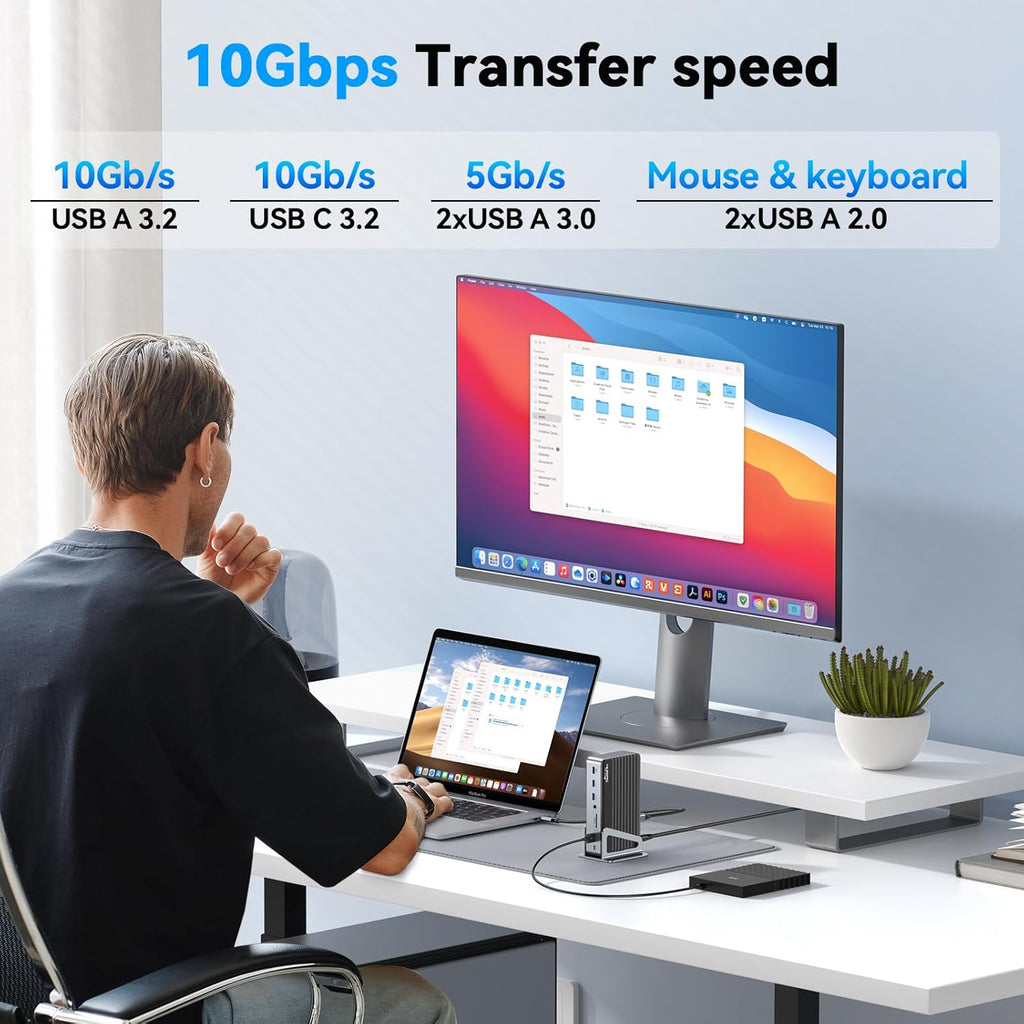 DisplayLink Docking Station Triple 4K@60Hz Monitor with 120W Power Adapter, Laptop Dock for Thunderbolt 5/4/3, USB C M1/M2/M3/M4 MacBook/Windows(Single 8K)/Chrome(3 HDMI, 2 DP, 6 USB, Ethernet)