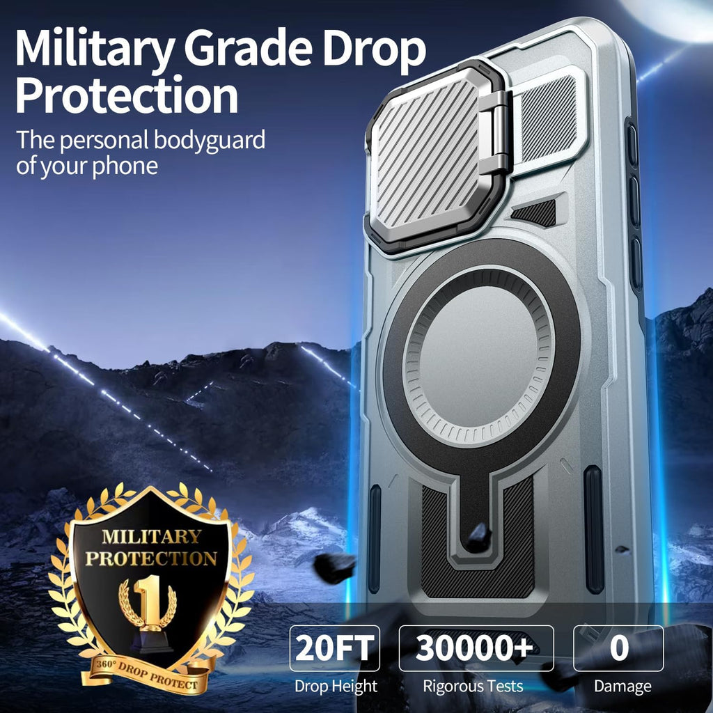Camera Stand Case for iPhone 16 Plus, [Compatible with Mag Safe] [Lens Cover] 2024 Version Military Grade Protective Soft Case for iPhone 16 Plus 6.7 inch Men Women,Grey