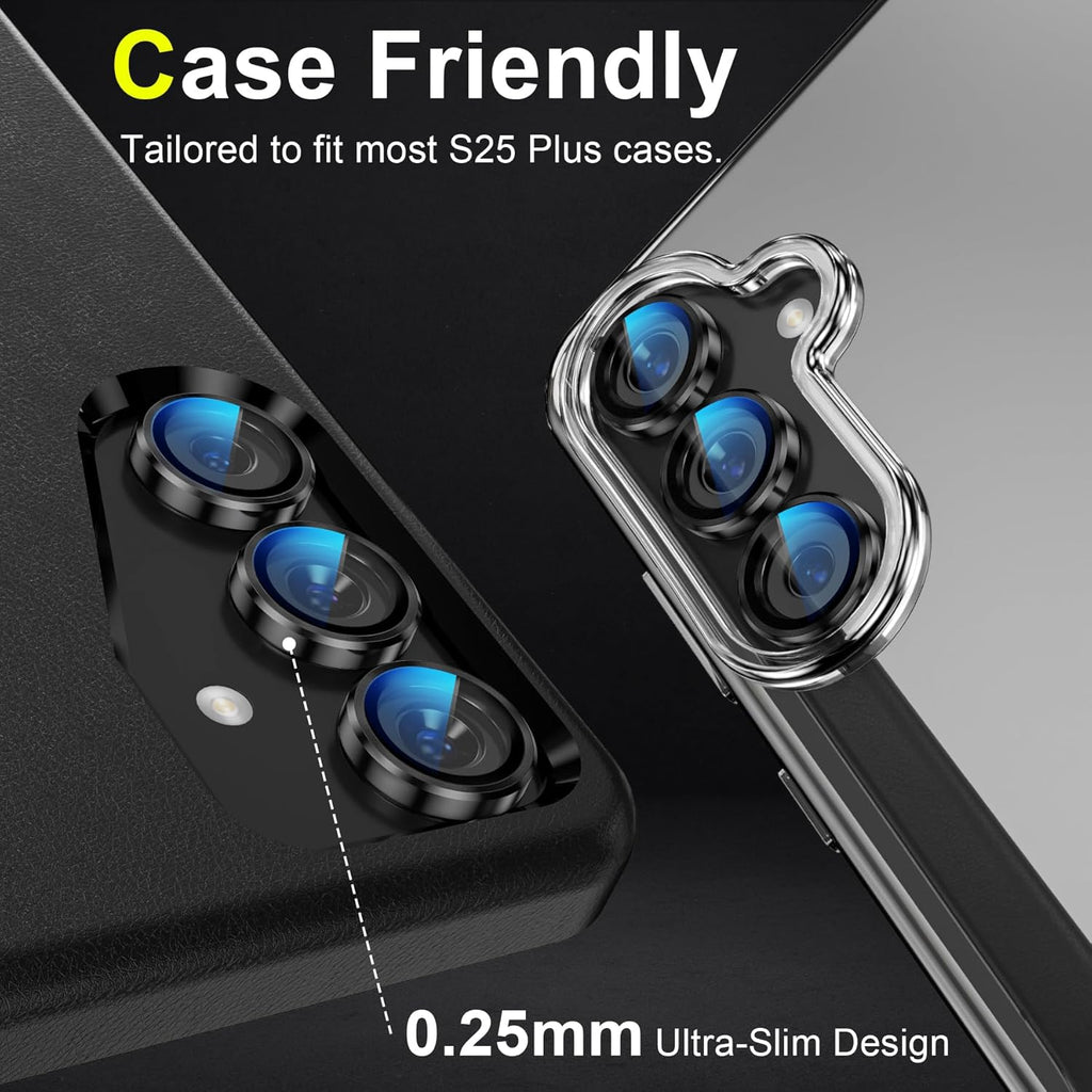 YWXTW Camera Lens Protector for Samsung Galaxy S25+ Plus Accessories [1:1 Fit & Ultra Clarity] 9H Tempered Glass Metal Individual Ring Camera Cover Screen Protector, Case Friendly (Black)