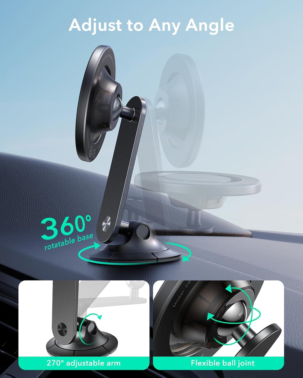 ESR for MagSafe Car Mount, Upgraded Dashboard Magnetic Phone Holder for Car, 360° Rotation, Car Phone Holder Mount for iPhone 16/16e/15/14/13/12,S25,Strong Magnets,Car Accessories(with 2 Metal Rings)