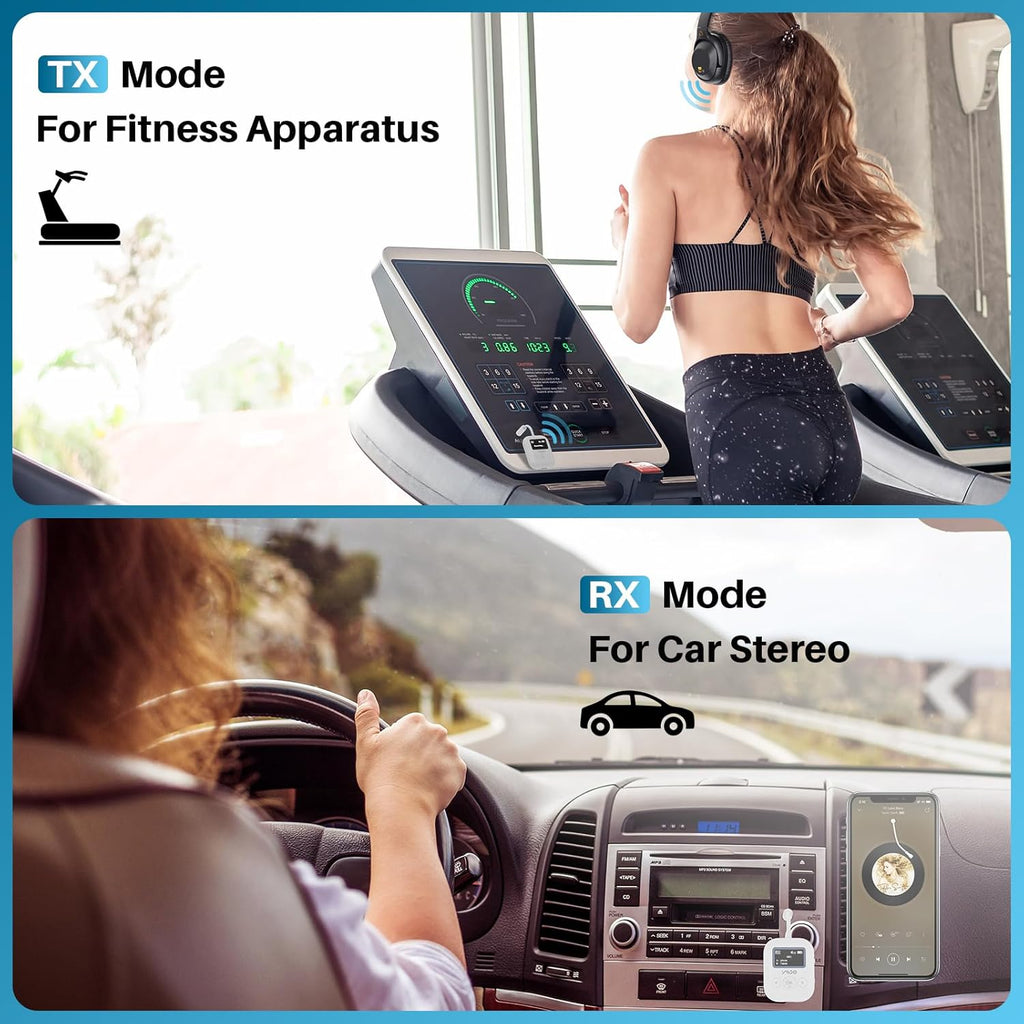 YMOO Bluetooth 5.4 Transmitter Receiver for Airplane, Wireless Bluetooth Adapter Travel Essentials, Supports to 2 Headphones, 25H Playtime, 2-in-1 Adapter with LED Display for TVs Gym Car Home,White