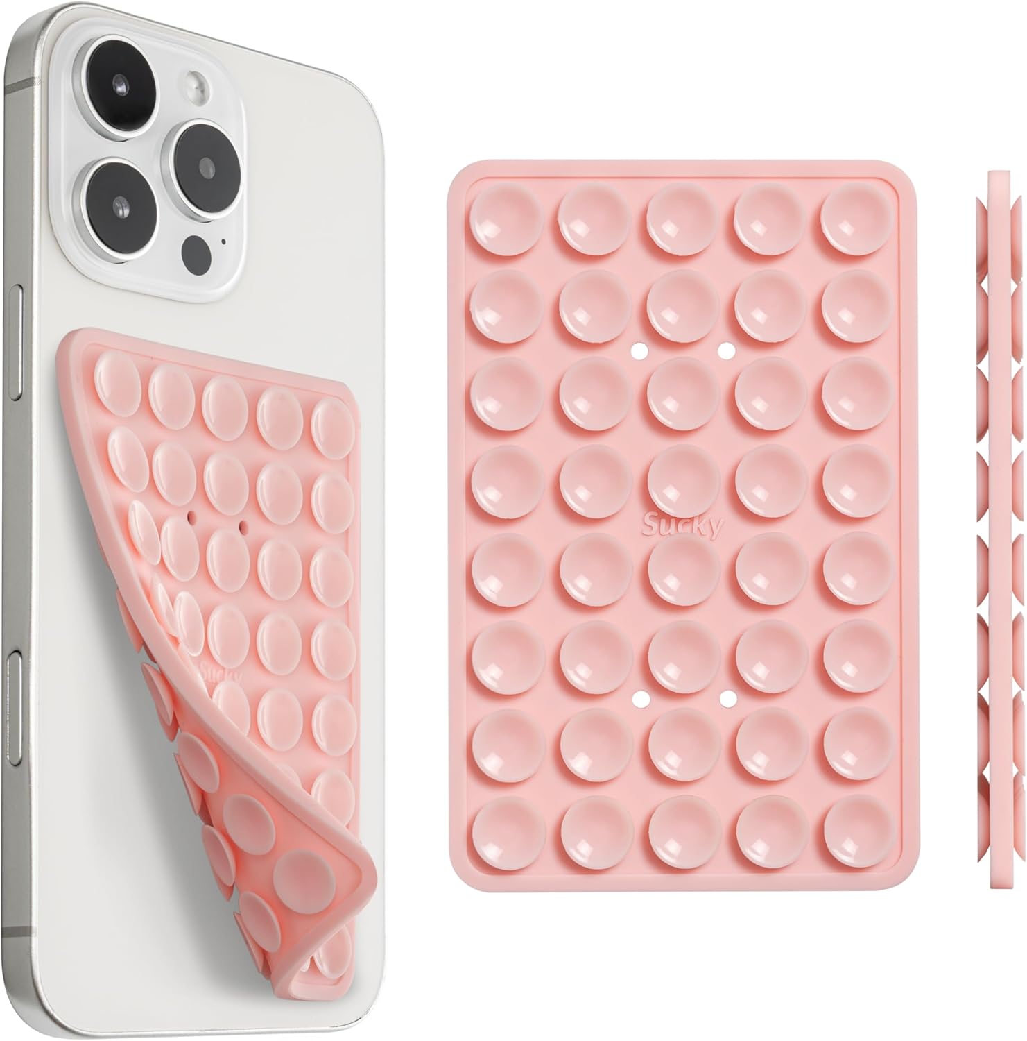 SUCKY Silicone Suction Phone Case Adhesive Mount - Anti-Slip Holder, Hands-Free Fidget Toy, Phone Accessory for iPhone and Android (Chalk Pink, Double V2)