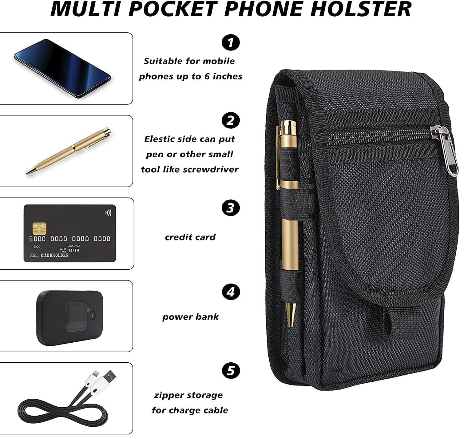 2 Packs Large Smartphone Pouch, Phone Pouch, Cell Phone Holster, Multi-Purpose Tool Holder, Tactical Carrying Case Belt Loop Pouch Men’s Waist Pocket for Hiking, Camping,Rescue Essential