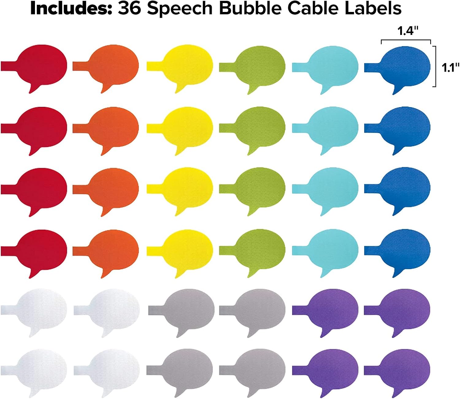 Wrap-It Multi-Color (36-Pack) Storage Cable Labels - Speech Bubbles, Wire Tags for Cable Management and Organizer