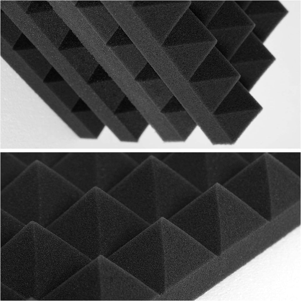 Acoustic Panels - 12 Pack 12x12x2 Inches Black Pyramid Acoustic Foam, Fire-Proofed Soundproof Wall Panels, 25kg/cbm Sound Proof Foam Panels ， Sound Panels for Recording Studio and Music Room
