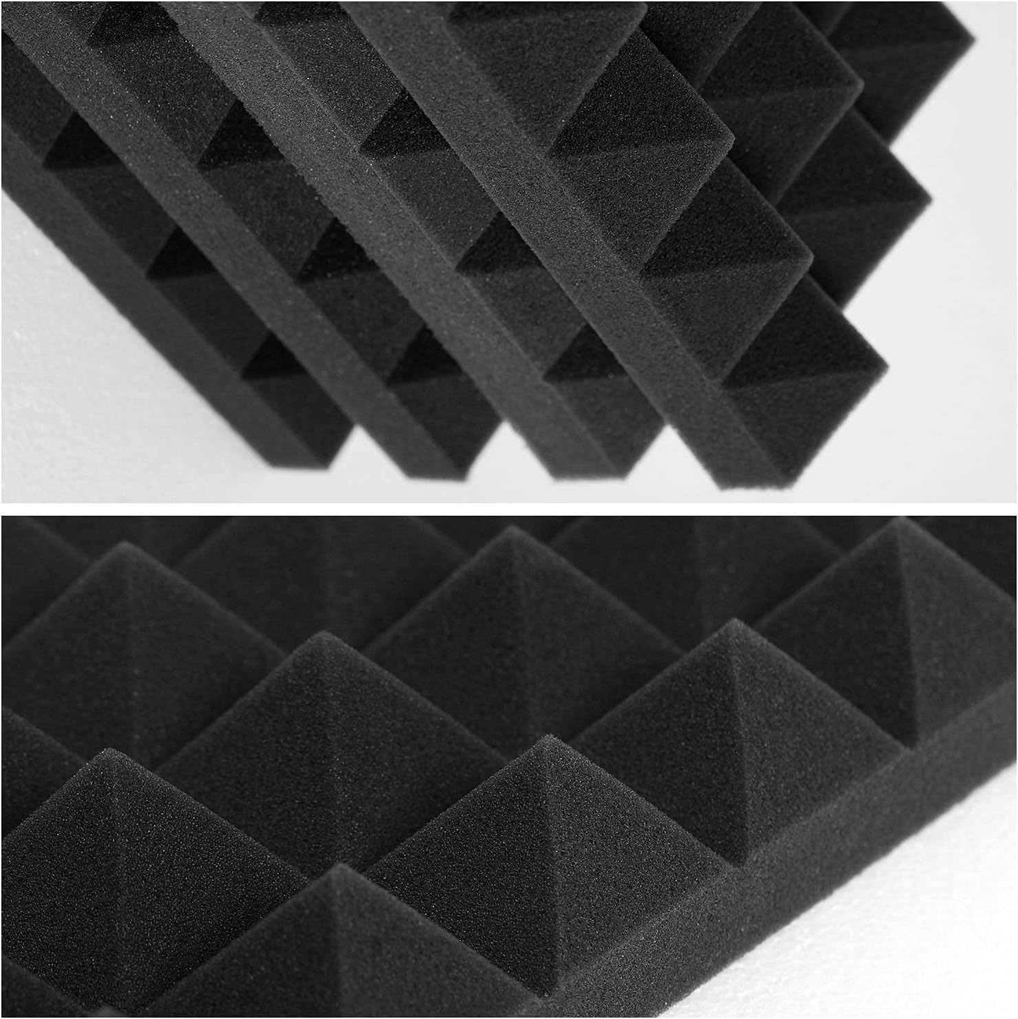 Acoustic Panels - 12 Pack 12x12x2 Inches Black Pyramid Acoustic Foam, Fire-Proofed Soundproof Wall Panels, 25kg/cbm Sound Proof Foam Panels ， Sound Panels for Recording Studio and Music Room