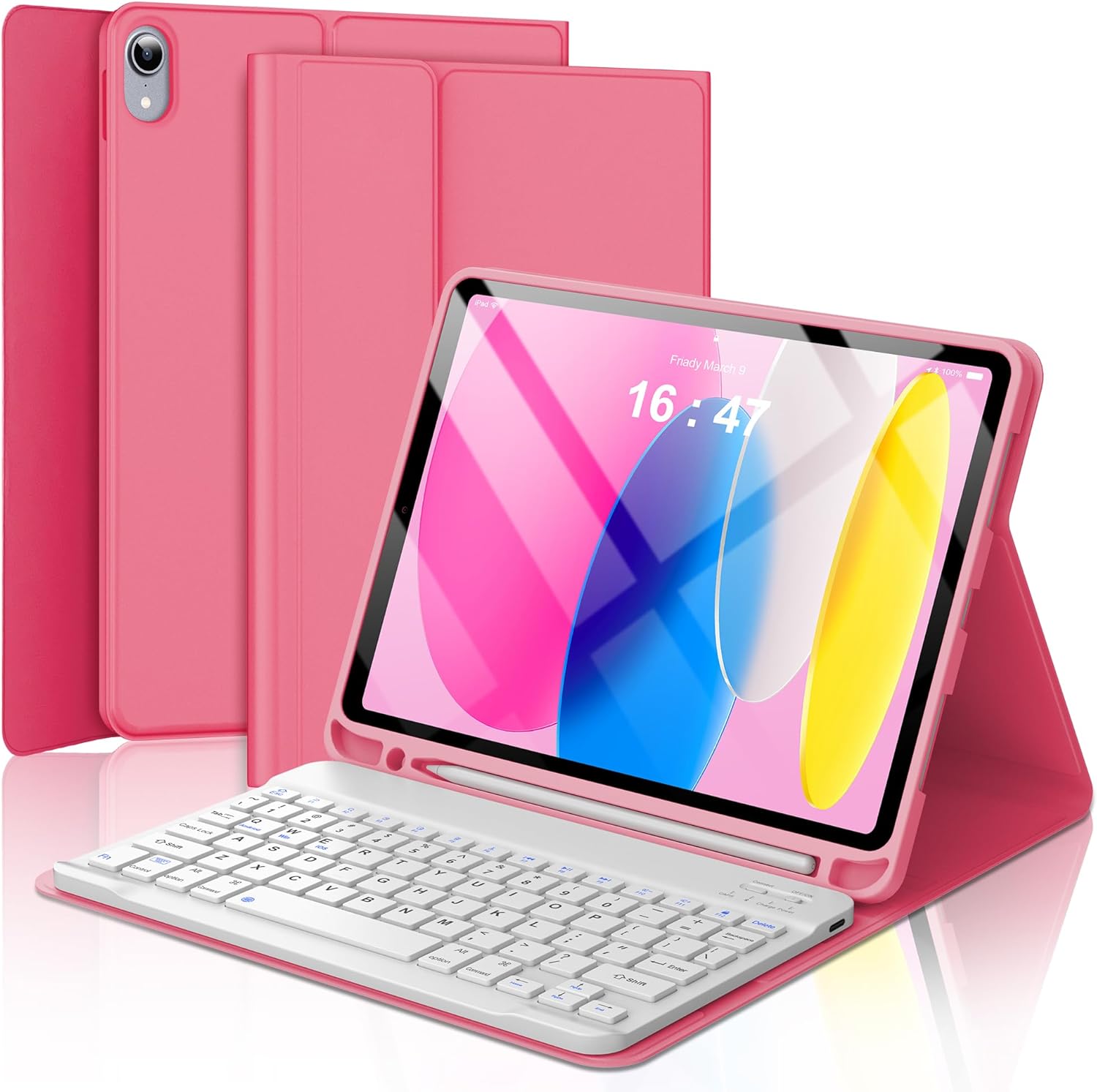 Keyboard Case for iPad 10th Generation 2022 10.9-inch - Rechargeable Detachable Wireless Bluetooth Keyboard - Smart Folio Cover with Pencil Holder for 10.9 inch Apple iPad 10th Generation, Red