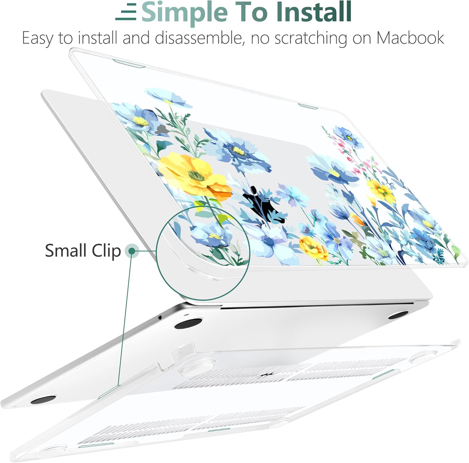 TWOLSKOO Compatible with M4 MacBook Air 13.6 inch Case 2025-2022 Release M4 A3240 M3 A3113 M2 A2681, Plastic Hard Shell & Keyboard Cover & Type C Adapter & Screen Protector, Blue Flowers