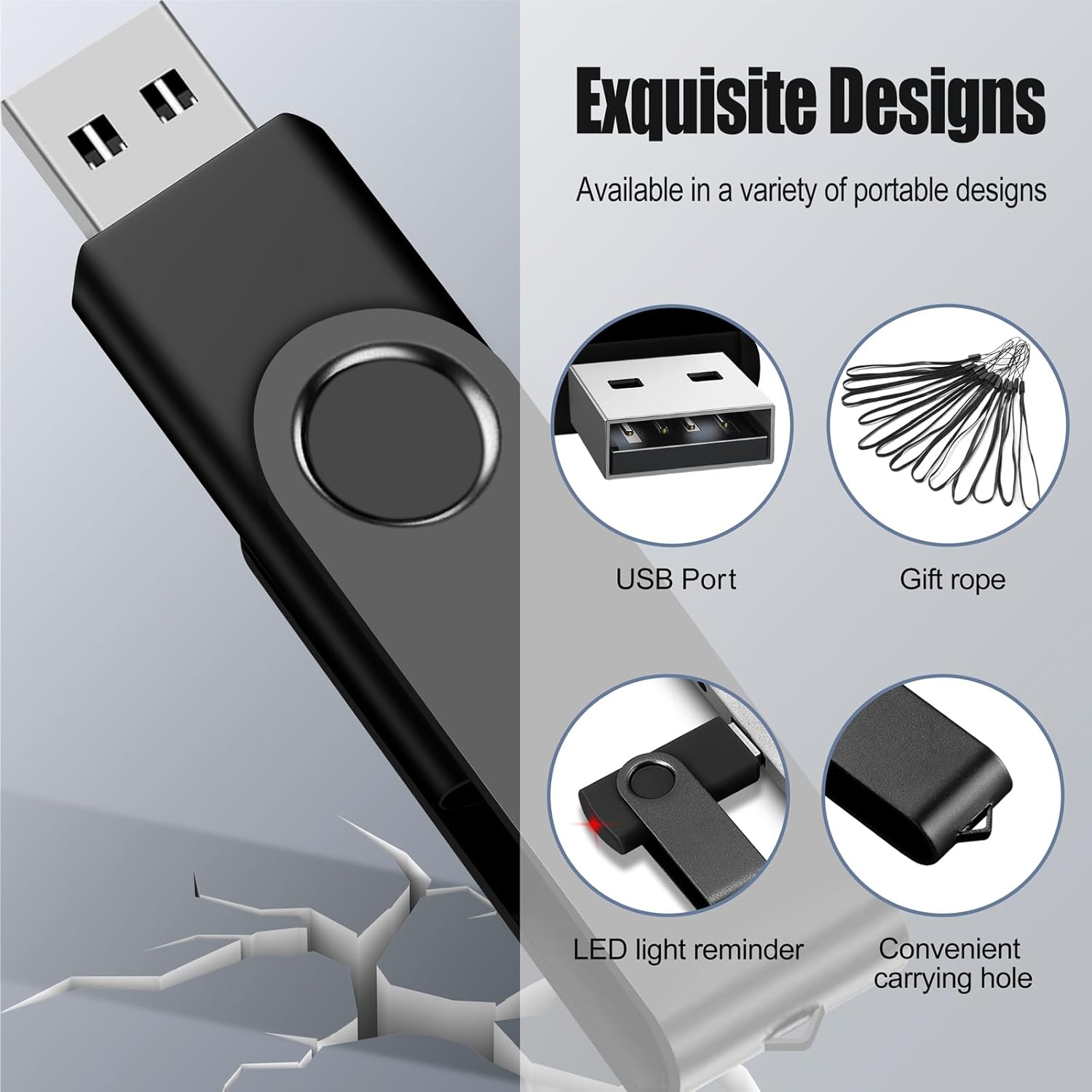 EASTBULL (NOT 128GB) 128MB USB Flash Drive Bulk Thumb Drives 50 Pack with Lanyards USB 2.0 Memory Sticks Zip Drive Pen Drive for Storage and Backup Black 50PCS 128MB