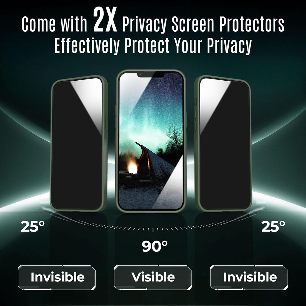 Designed for iPhone 12 Pro Case, Compatible with MagSafe, with Privacy Screen Protectors X2, [Camera Protection] [15FT Military Drop Protection] Shockproof Phone Case, 6.1", Alpine Green