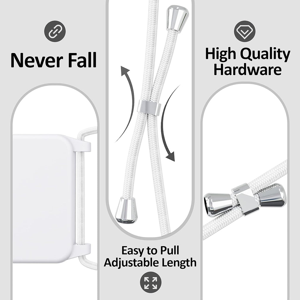 Blaspins Crossbody Lanyard Strap Case for iPhone 13 Pro, Neck Cross Body, Adjustable Holder Removable, Drop Protection Shockproof, Hands-Free Silicone Case 6.1 inch, 150 cm Strap, iP13Pro - White