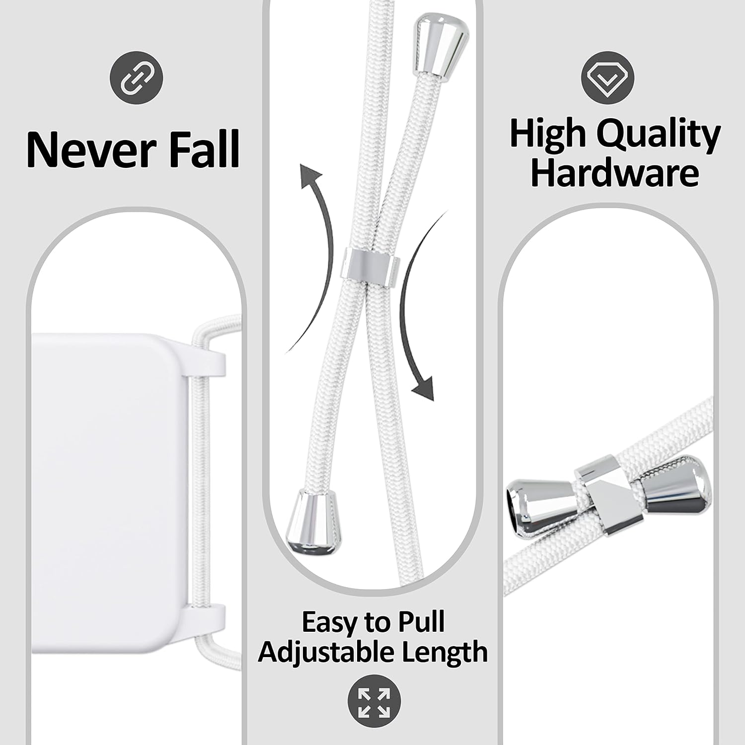 Blaspins Crossbody Lanyard Strap Case for iPhone 13 Mini, Neck Cross Body, Adjustable Holder Removable, Drop Protection Shockproof, Hands-Free Silicone Case 5.4 inch, 150 cm Strap, iP13mini - White