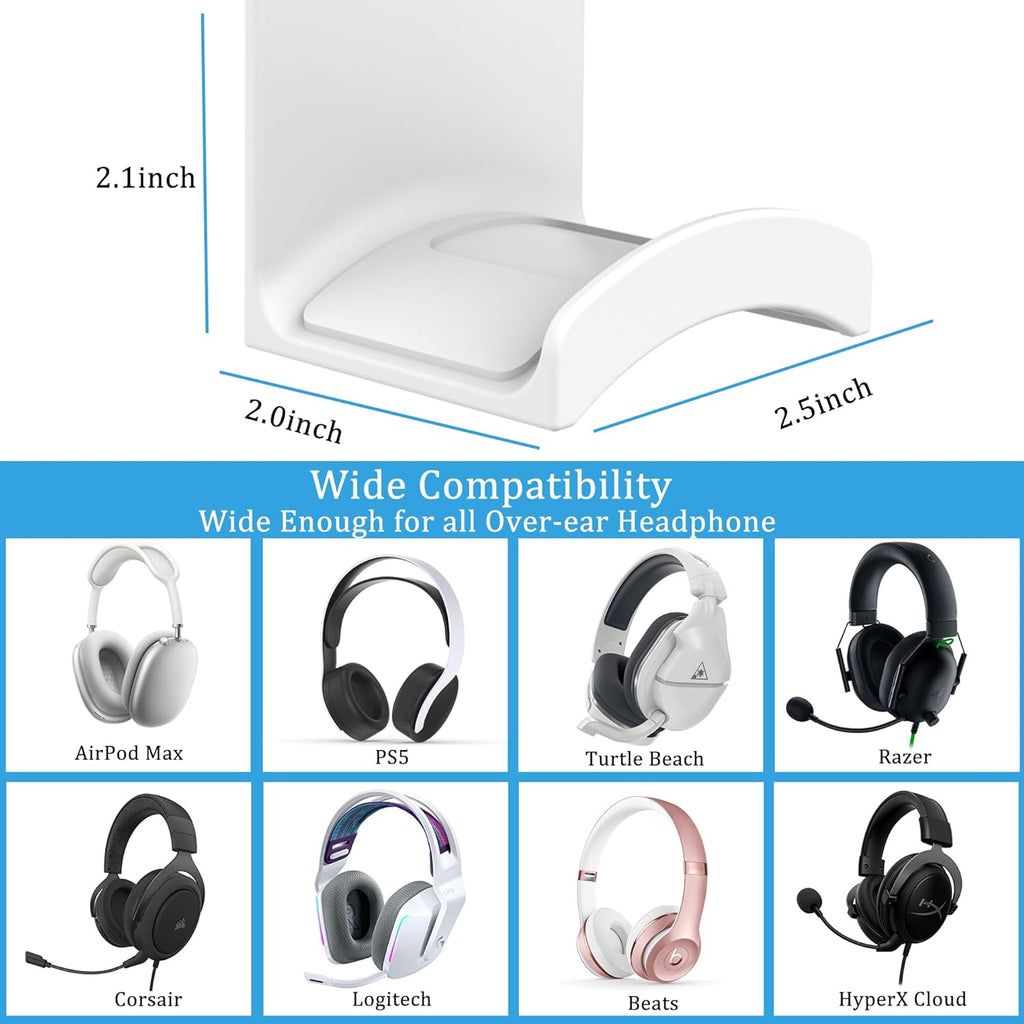 SOKUSIN Headphone Stand Headset Holder - Adhesive Gaming Earphones Hanger, Universal Desk Wall Mount Hook for All Headphone/Controller, Compatible with Beats, AirPods Max,Sony, JBL (White)