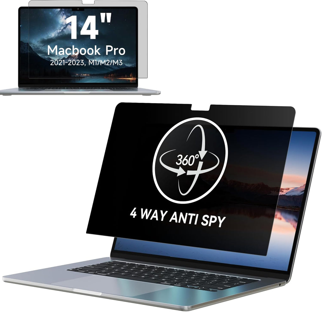 IPROKKO 360° Privacy Screen MacBook Pro 14 inch (2021, 2022, 2023, M1, M2, M3, Pro, Max), Removable Matte Anti Glare Blue Light 14" Mac Scratch Resistant Laptop Screen Protector Filter