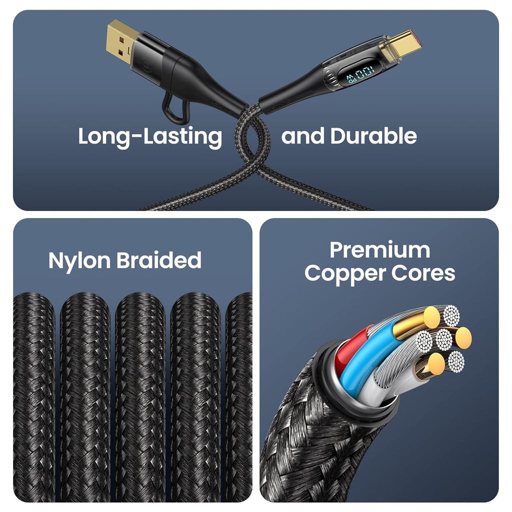 USB C to Multi Charging Cable, USAMS 100W 6.6FT 5A Type C to Type C Fast Charger Charging Cord with LED Display 5-in-1 C/A to C/Micro/IP Sync Charger Adapter Compatible for Laptop/Tablet/Phone