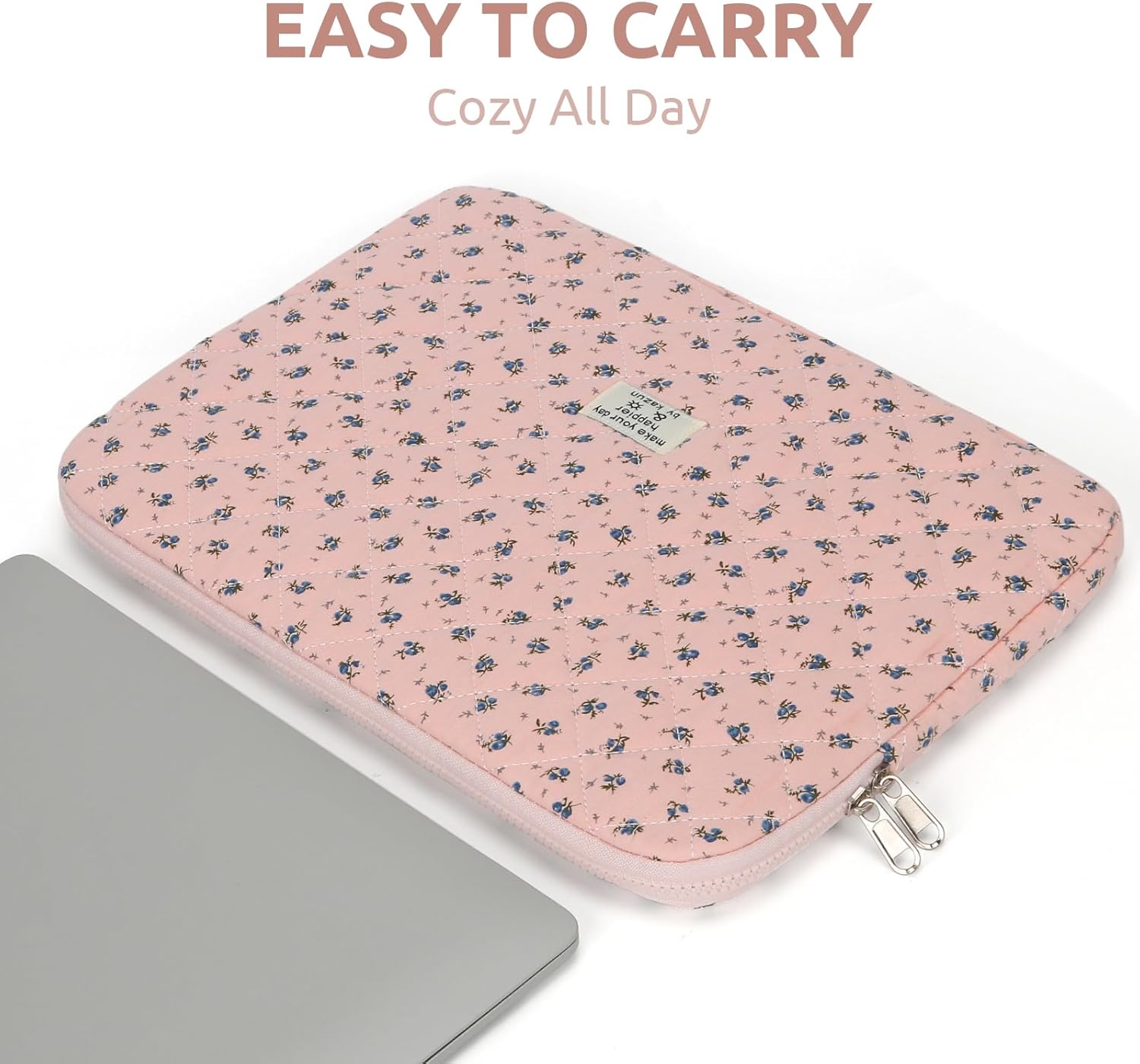 Puffy Laptop Sleeve 13-15.6 Inch Cute Quilted Laptop Protective Case Padded Floral Computer Sleeve for MacBook (A-Dark Pink, 11 Inch)