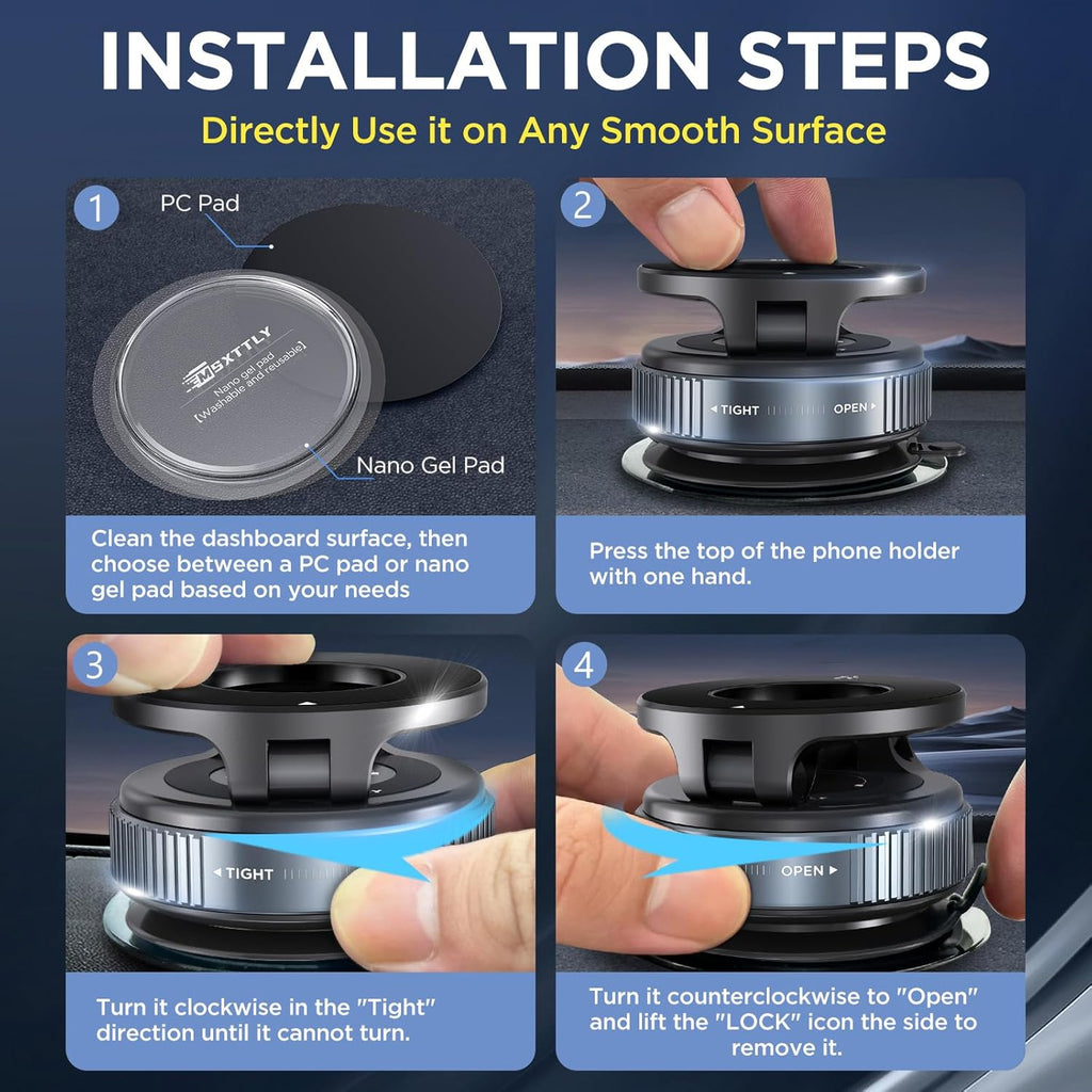 Vacuum Magnetic Phone Holders for Your Car 2026 Suction Cup Phone Mount with Washable Nano Gel Pads 360° Adjustable Phone Mount Unlock More Scenes,Phone Holder for Smartphone&Car/Gym/Mirror