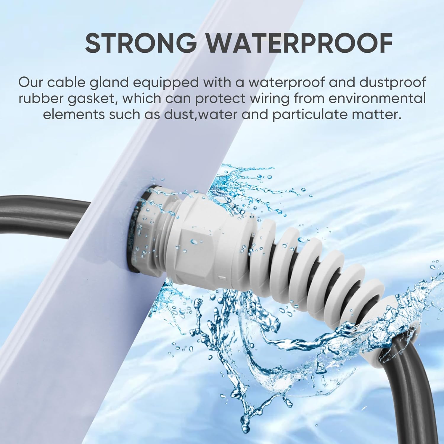 Strain Relief Cord Connector,LISTENJIALE 2Pcs NPT 3/8" Waterproof Cable Gland Flex Spiral Strain Relief Adjustable 5-10mm Cable Connector Nylon Joint with Gaskets(Grey)