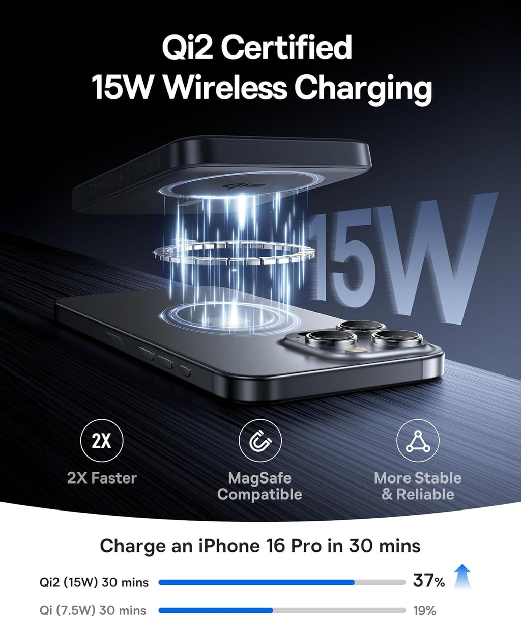 Baseus for MagSafe Portable Charger, Qi2 Certified 15W Wireless Magnetic Power Bank 10000mAh with USB-C Cable 22.5W PD Charging, Battery Pack Compatible with iPhone 16/15/14/13/12 Pro/Pro Max Series
