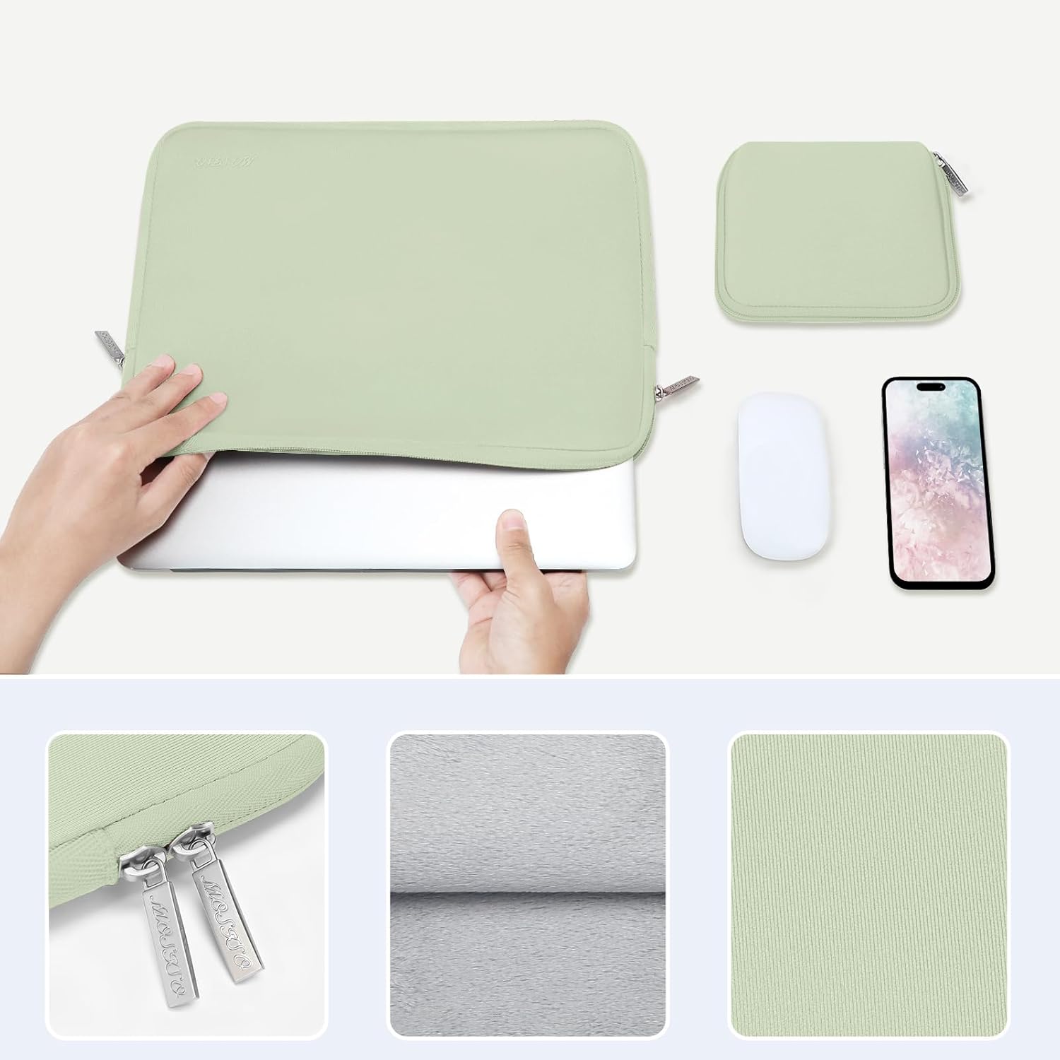 MOSISO Laptop Case 13 inch, 13 inch Laptop Sleeve Bag Compatible with MacBook Air 13 M4 M3 M2 M1 2025-2018 / Pro 13 M2 M1 2025-2016, Neoprene Computer Sleeve Bag with Small Case, Sage Green
