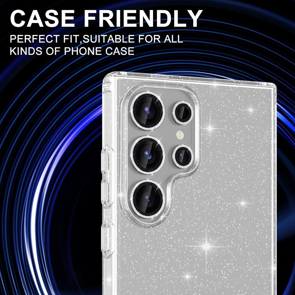 for Samsung Galaxy S25 Ultra Camera Lens Protector, Individual Metal Ring Tempered Glass Lens Cover, [Strong Adsorption] Scratch Resistant Ultra-Thin HD Clear Lens Cover, 1 Set-Silvery Sparkly