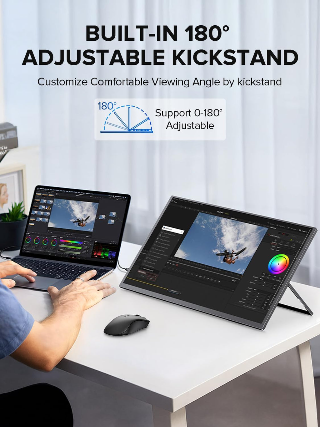 UPERFECT 24.5" Portable Monitor 240Hz Gaming Monitor 1200:1 Contrast FreeSync 1ms Fast IPS Large Screen, Built-in 180° Adjustable Stand/VESA, USB-C HDMI Second Screen for Laptop, Phone, Game Console