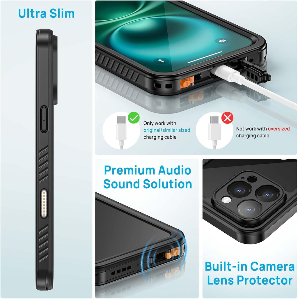 Lanhiem Magnetic for iPhone 16 Pro Case, IP68 Waterproof Case with Screen Protector [Built in Camera Protector], Heavy Duty Shockproof MagSafe Phone Case for iPhone 16 Pro - 6.3” (Black)