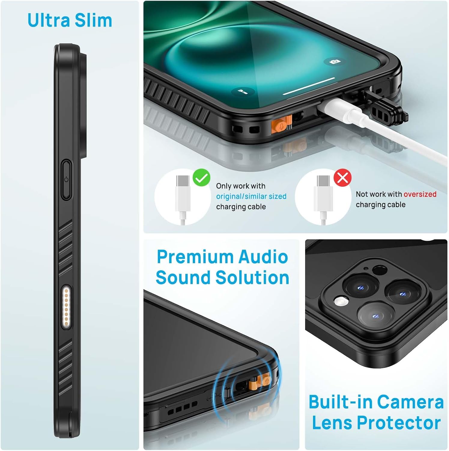 Lanhiem Magnetic for iPhone 16 Pro Case, IP68 Waterproof Case with Screen Protector [Built in Camera Protector], Heavy Duty Shockproof MagSafe Phone Case for iPhone 16 Pro - 6.3” (Black)