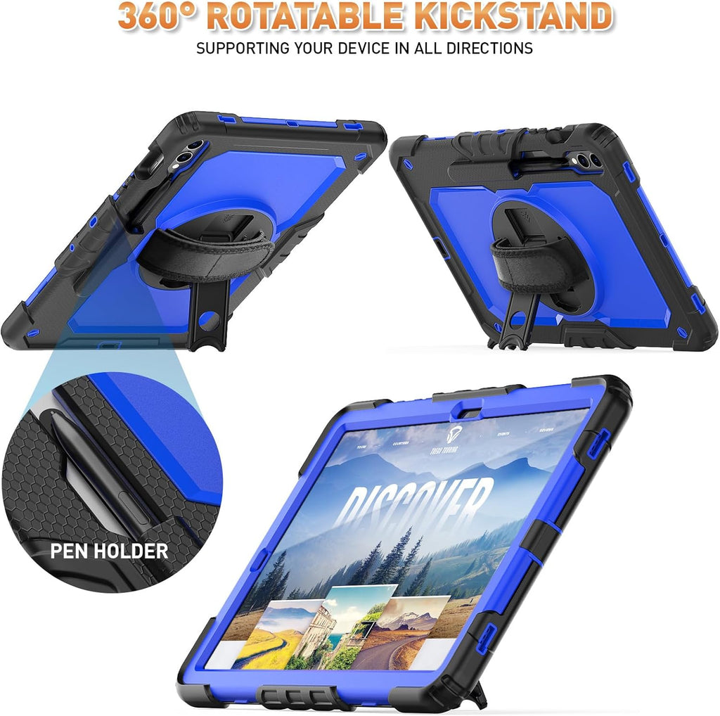Timecity Case for Samsung Galaxy Tab S10 Plus/ S9 FE Plus/ S9 Plus 5G Tablet 12.4'' Case - Heavy Duty Protective Cover with Screen Protector, Stand, Shoulder Strap & S Pen Holder, Kids-Friendly, Blue