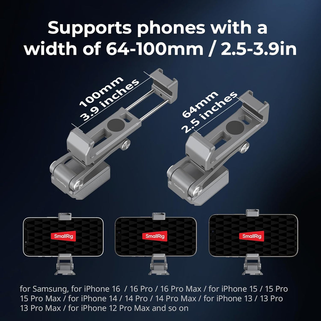 SMALLRIG Metal Phone Mount with Baseplate for Arca-Swiss,Compatible for DJI RS 4 Mini & RS 3 Mini, Phone Mount Adapter Support Free Adjustment Joints, Phone Tripod Mount for iPhone 17/16/15-5338