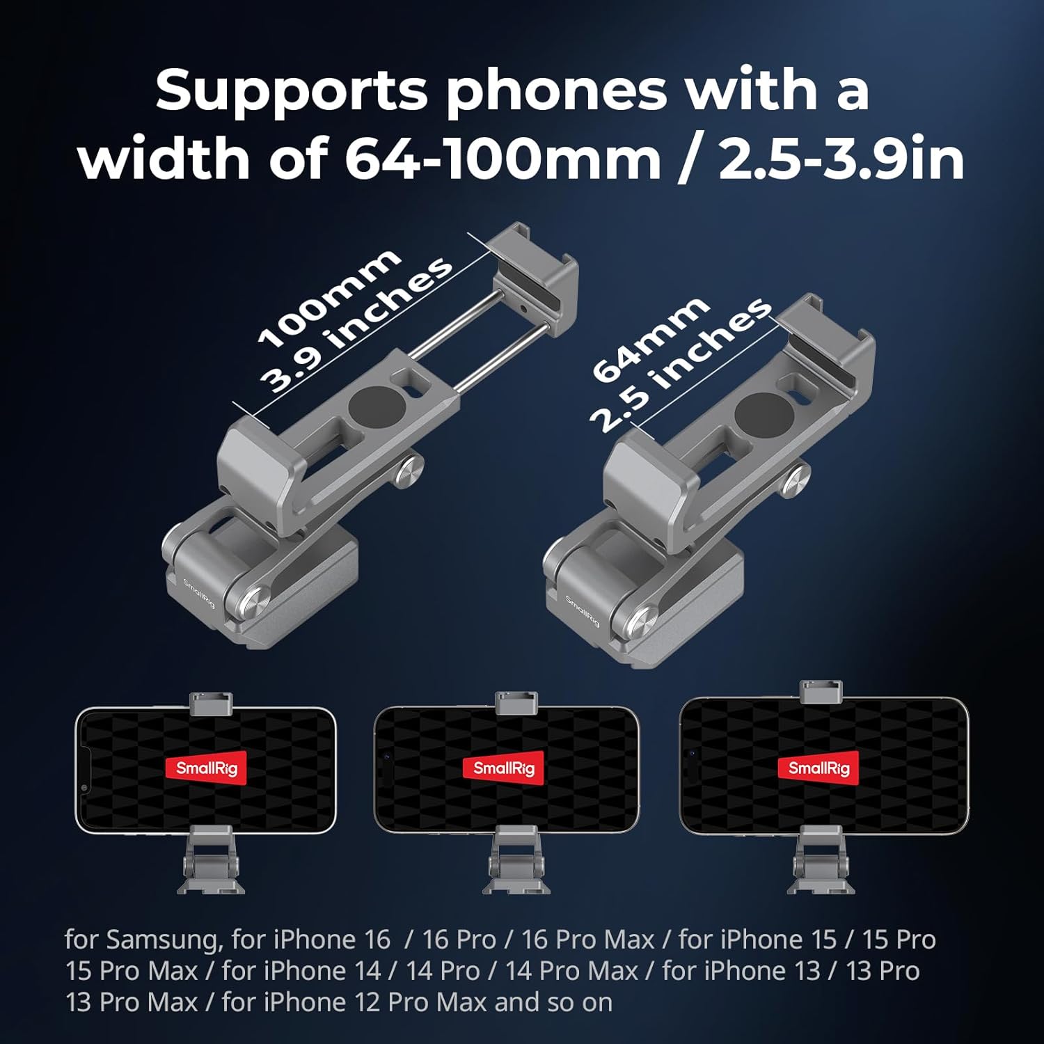 SMALLRIG Metal Phone Mount with Baseplate for Arca-Swiss,Compatible for DJI RS 4 Mini & RS 3 Mini, Phone Mount Adapter Support Free Adjustment Joints, Phone Tripod Mount for iPhone 17/16/15-5338