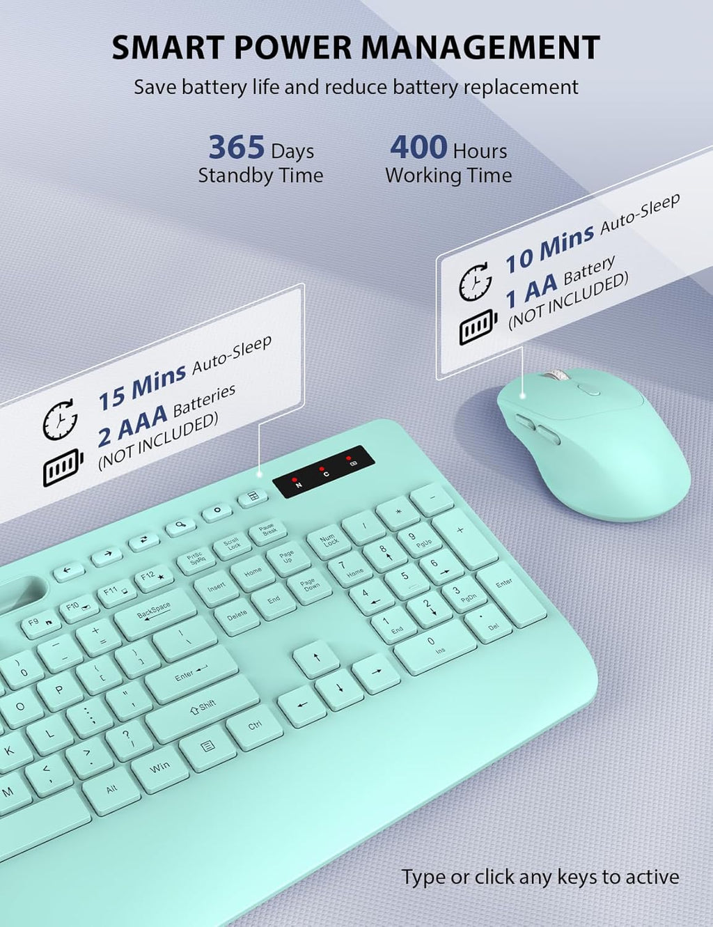 Wireless Keyboard and Mouse Combo - Full-Sized Ergonomic Keyboard with Wrist Rest, Phone Holder, Sleep Mode, Silent 2.4GHz Cordless Keyboard Mouse Combo for Computer, Laptop, PC, Mac, Windows (Green)