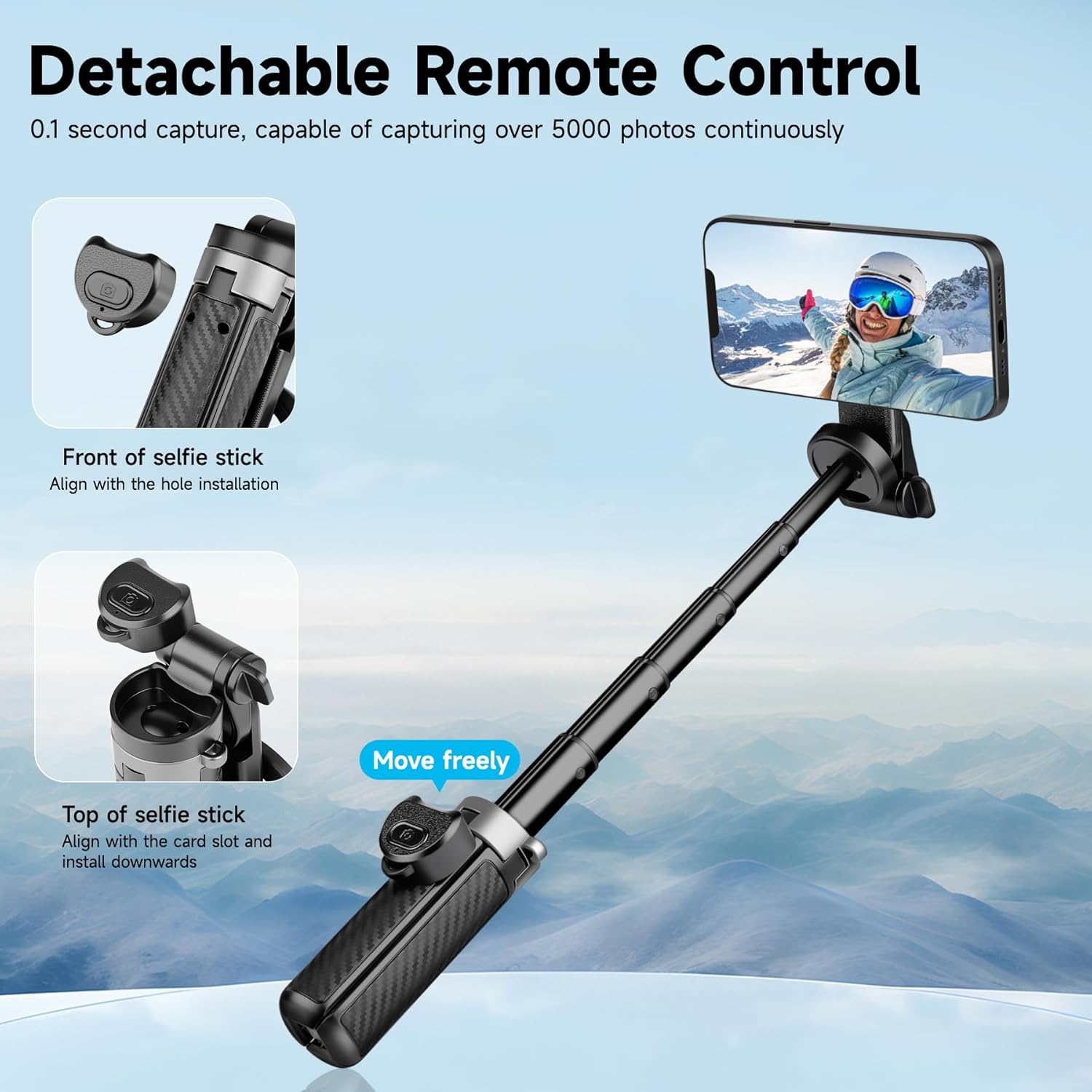 Magnetic Tripod for Phone with Remote Control, 3-in-1 Selfie Stick Handle Grip 360°Rotation Extendable Stand for iPhone Android Phones