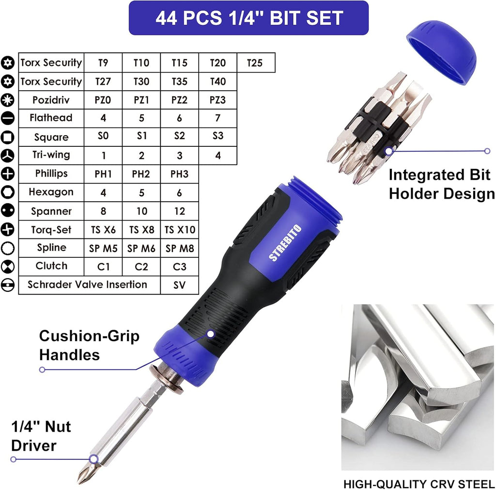 STREBITO Precision Screwdriver Set 191-Piece Multi-Bit Screwdriver 1/4 Inch Nut Driver Home Improvement Tool Electronic Repair Kit for Computer, iPhone, Laptop, PC, Cell Phone, PS4, Xbox, Nintendo